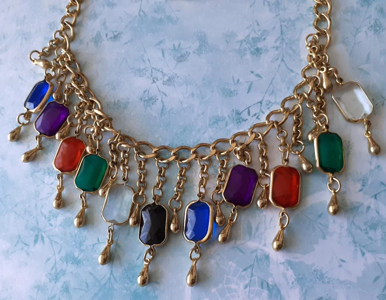 Vintage gold necklace with colored stones '80-90 – photo 2